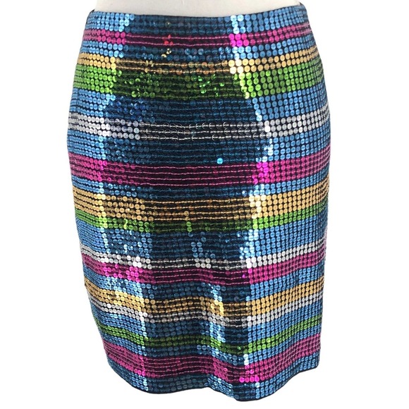 J. McLaughlin Womens Size Small Sequined Rainbow Striped Stretch Mini Skirt - Picture 1 of 6